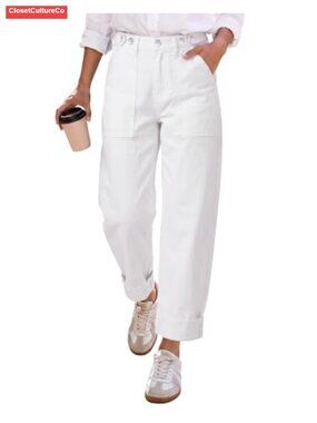 Barrel Jeans Cinched High Waist Cuffed Stretchy Cropped Denim Pants